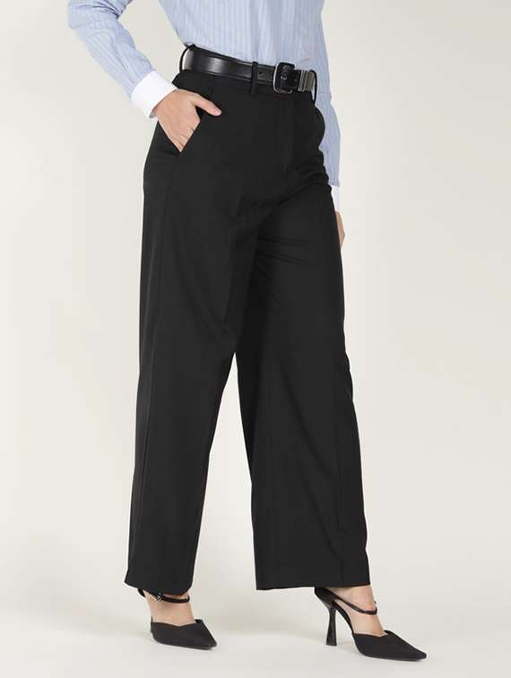 women solid mid rise wide leg trouser - 22320738 -  Standard Image - 2