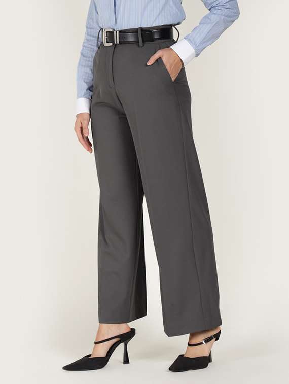women solid high rise straight trouser - 22320742 -  Standard Image - 2