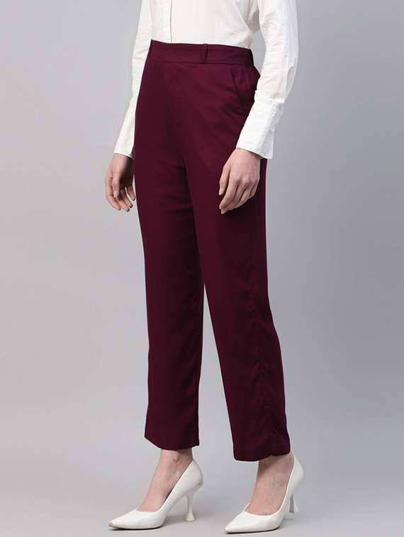 women solid high rise straight trouser - 22320751 -  Standard Image - 2