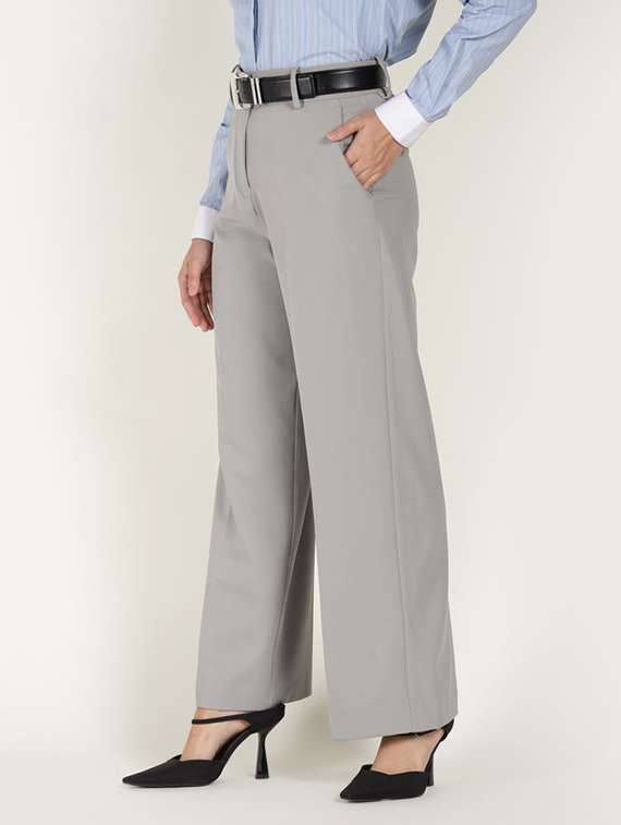 women solid high rise wide leg trouser - 22320784 -  Standard Image - 2