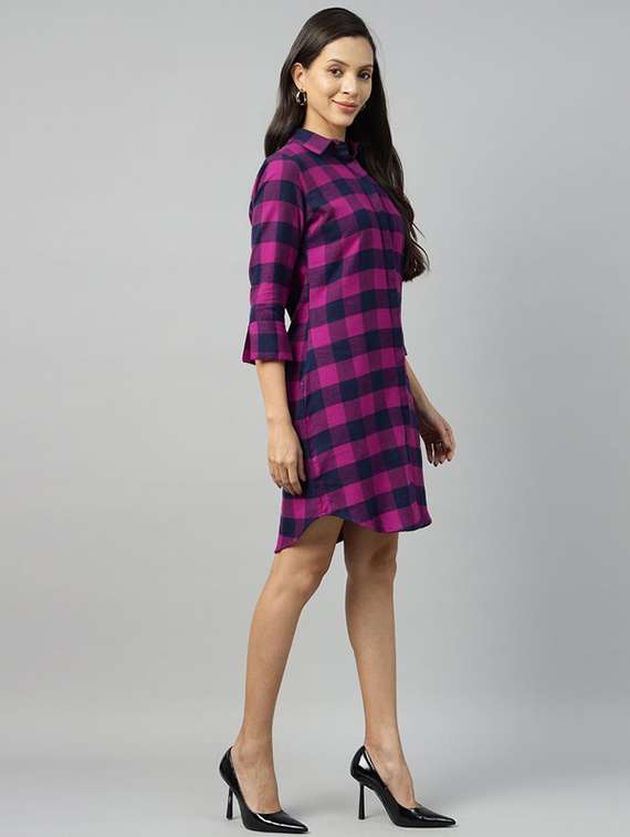 women checkered collared shirt dress - 22320785 -  Standard Image - 2