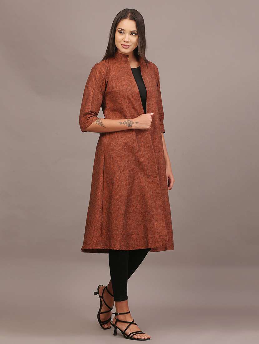 women self designed three quarter sleeve long shrug - 22320790 -  Standard Image - 2