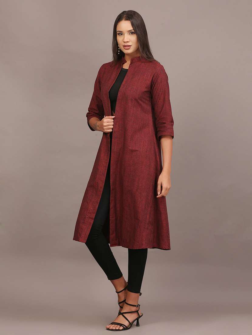 women solid three quarter sleeve long shrug - 22320792 -  Standard Image - 2