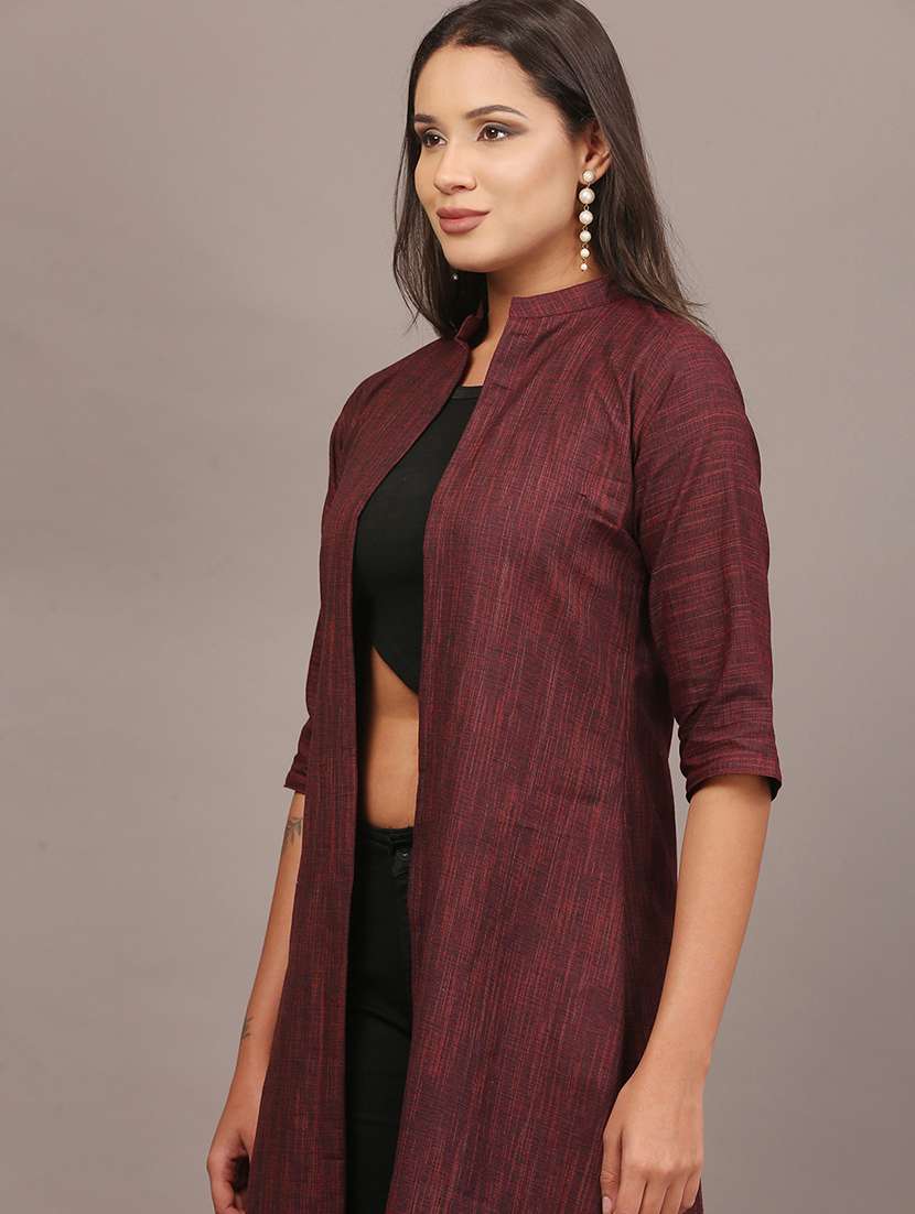 women self designed three quarter sleeve long shrug - 22320795 -  Standard Image - 2