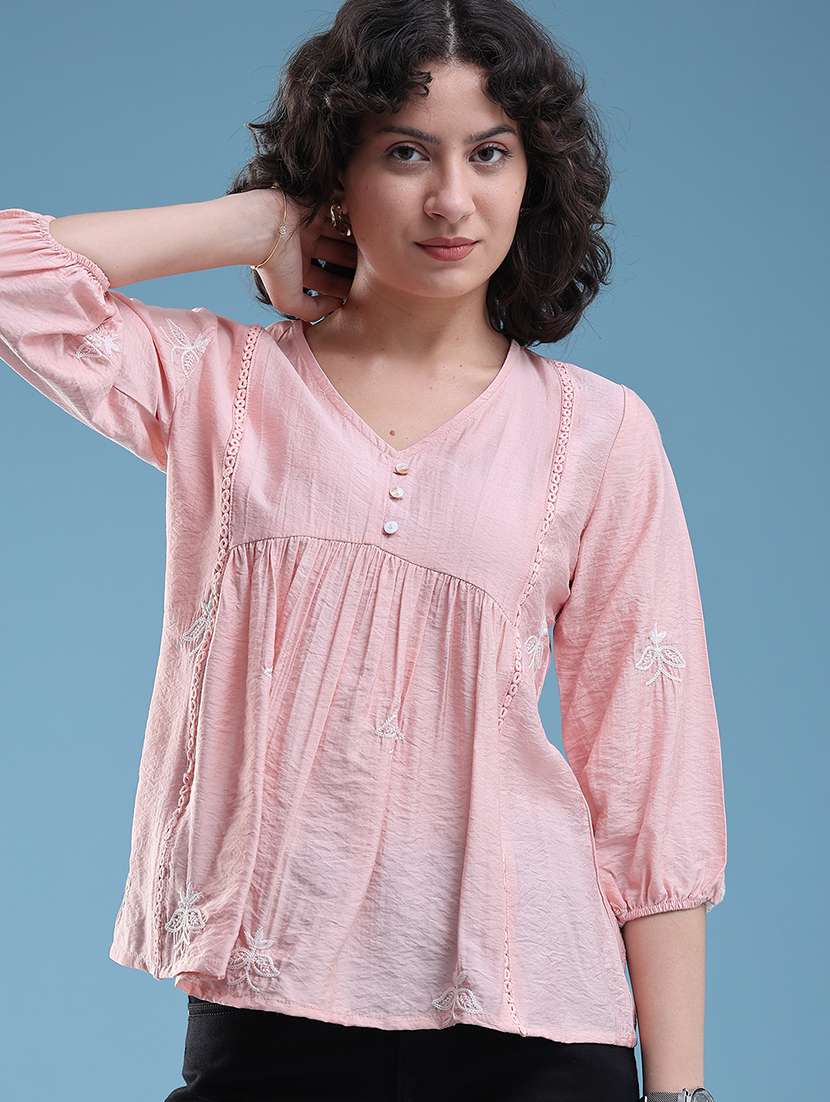 Women Embroidered Three Quarter Sleeves A-line Top - 22320934 -  Standard Image - 2
