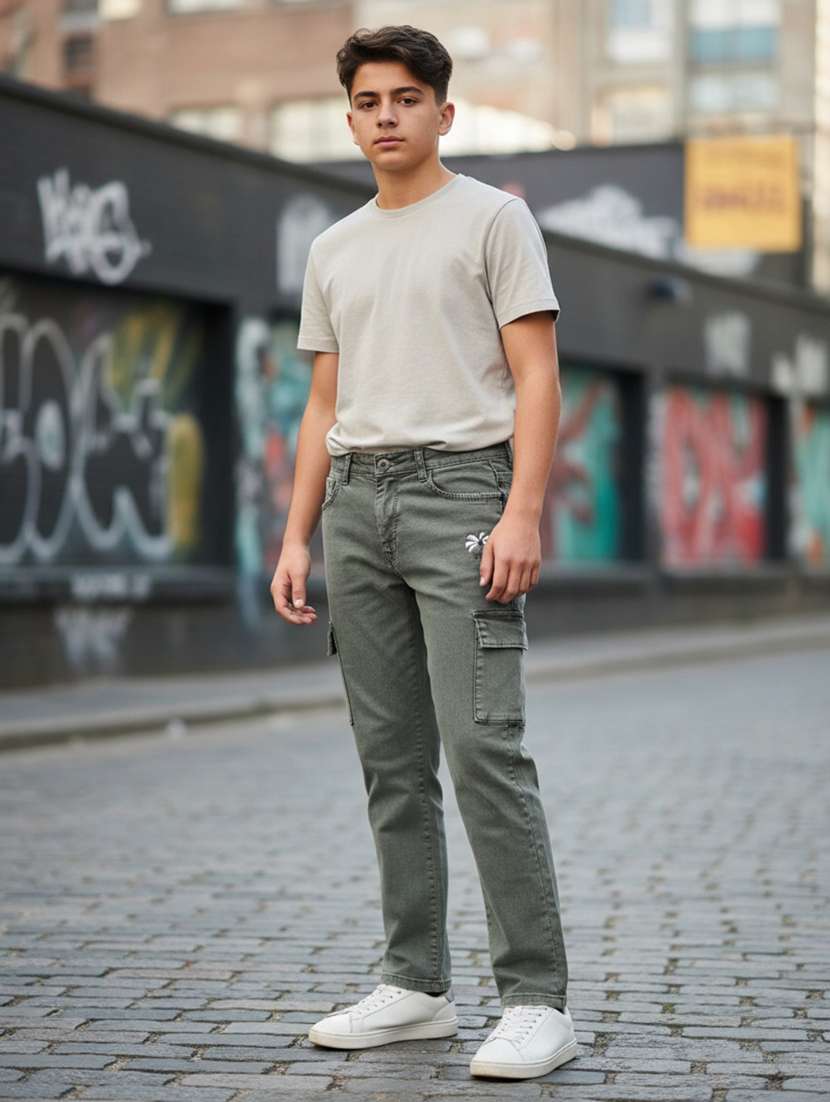 boys solid mid rise cargo - 22321054 -  Standard Image - 2