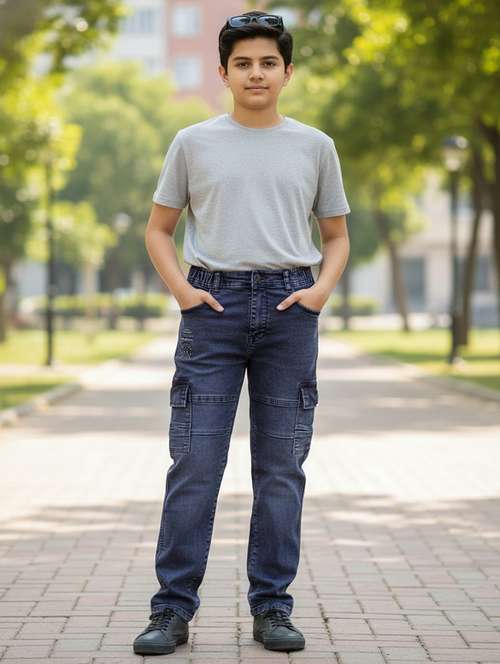 Blue Poly Cotton Plain Jean