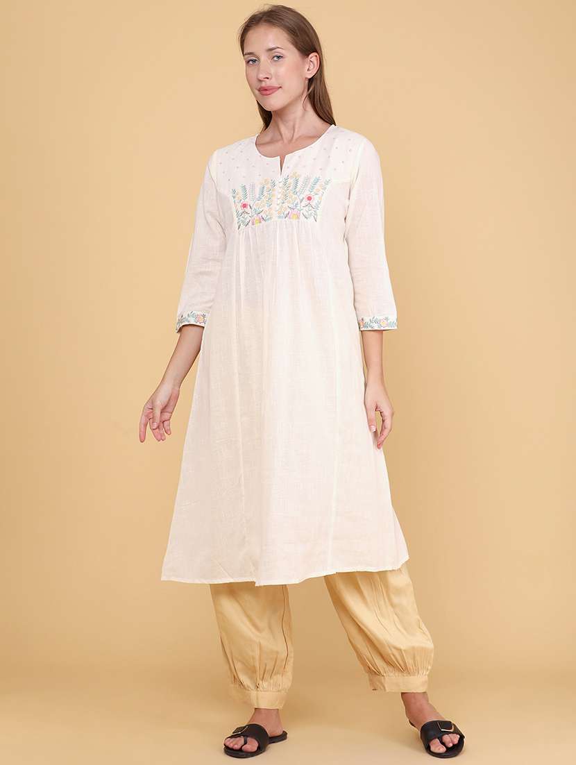 Women Embroidered Three Quarter Sleeves A-line Kurta - 22321194 -  Standard Image - 2