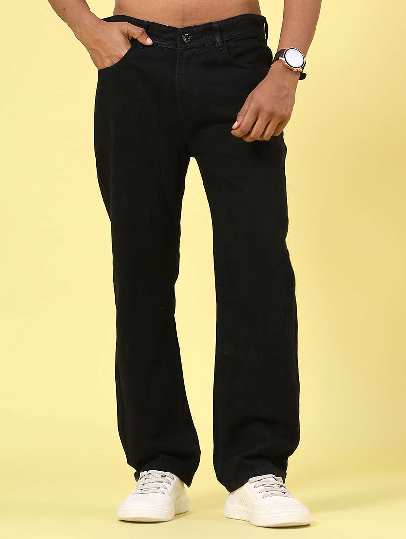 men plain mid rise full length straight jeans