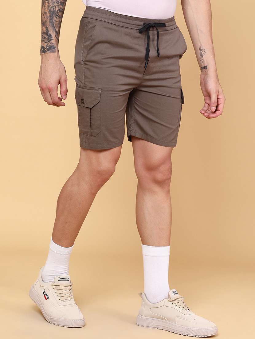 khaki cotton shorts three  fourths - 22321509 -  Standard Image - 2
