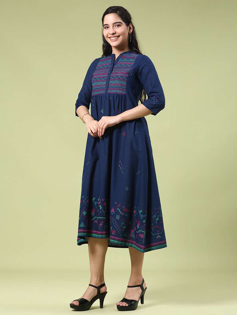 women embroidered three quarter sleeve a-line dress - 22321531 -  Standard Image - 2