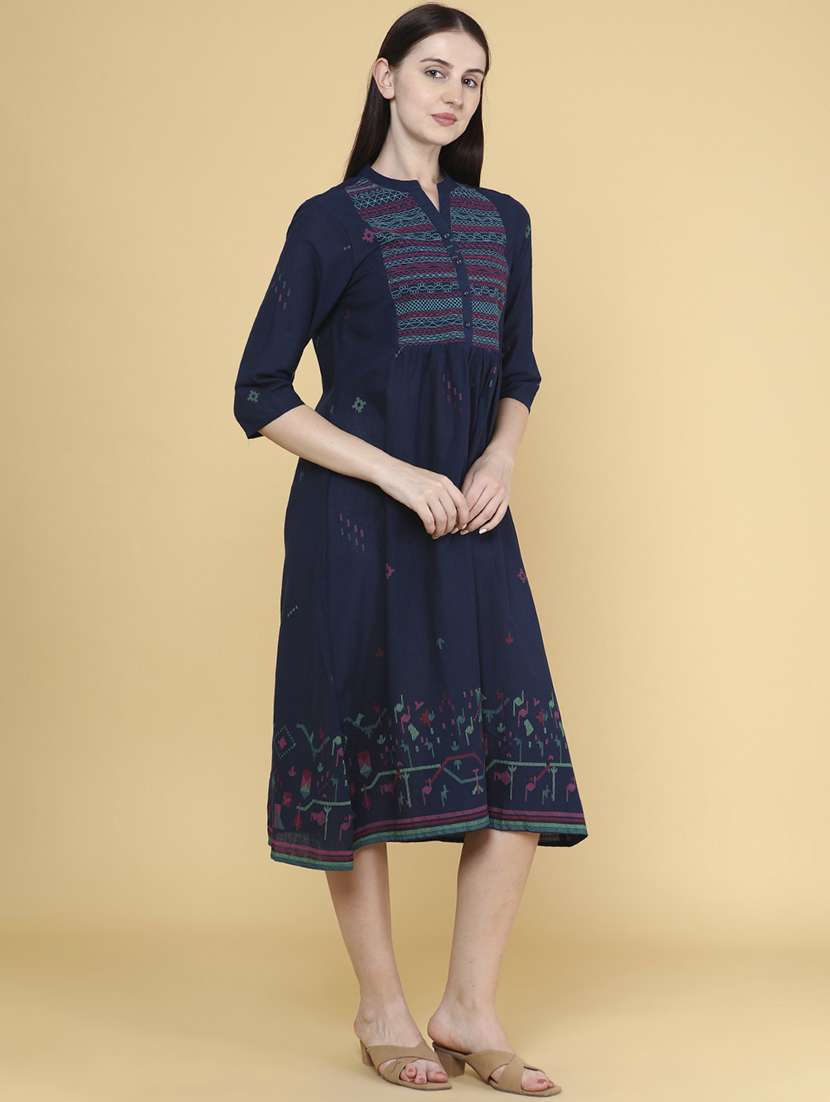women blue cotton a-line dress - 22321532 -  Standard Image - 2