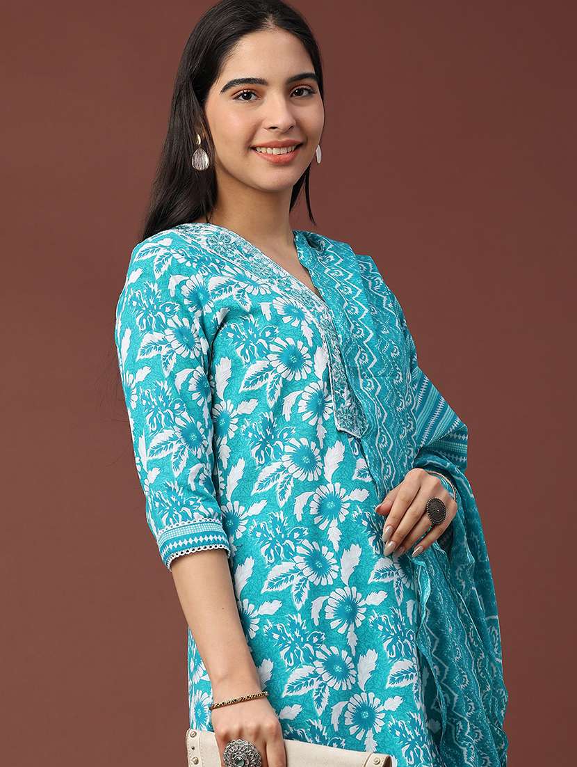 teal cotton kurta pant  set - 22321597 -  Standard Image - 2