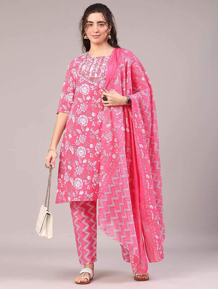 pink cotton kurta pant  set