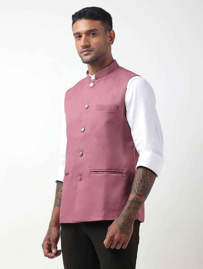 men solid mandarin neck regular fit nehru jacket - 22321708 -  Standard Image - 2