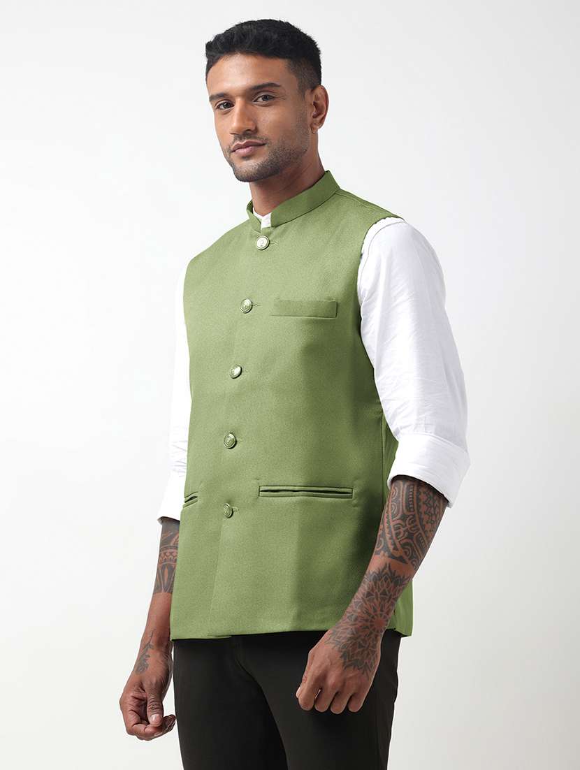 men solid mandarin neck regular fit nehru jacket - 22321709 -  Standard Image - 2