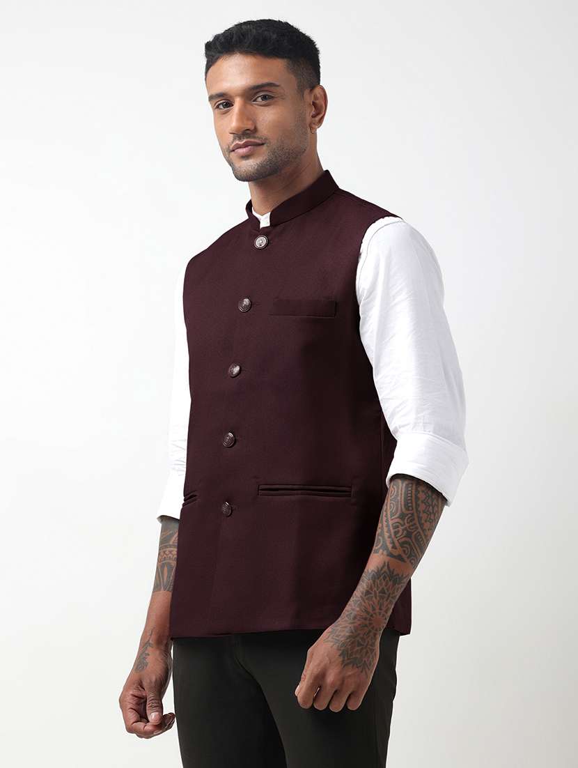 men solid mandarin neck regular fit nehru jacket - 22321710 -  Standard Image - 2