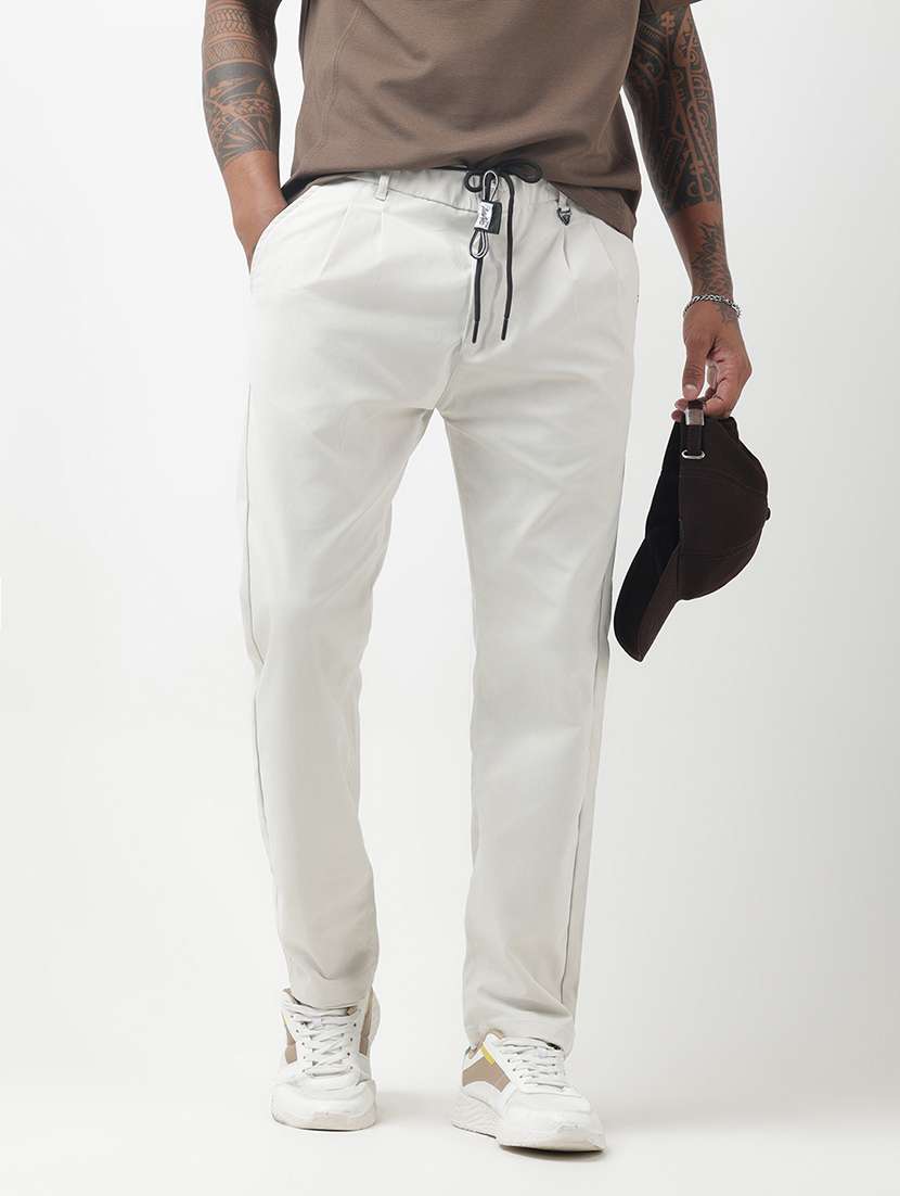men solid low rise pleated casual trouser - 22321711 -  Standard Image - 2