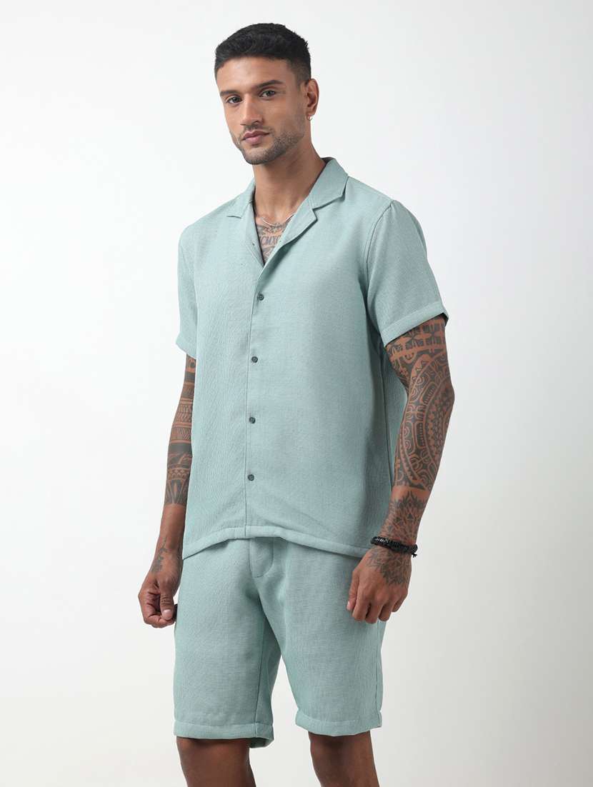 men solid short sleeve shirt & shorts co-ord set - 22321753 -  Standard Image - 2