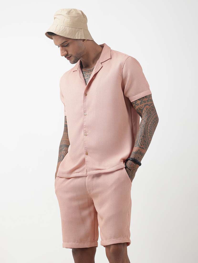 men solid short sleeve shirt & shorts co-ord set - 22321754 -  Standard Image - 2