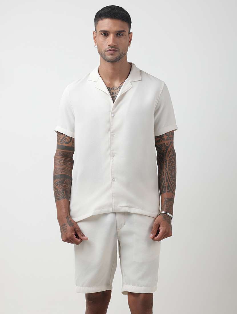 men solid short sleeve shirt & shorts co-ord set - 22321759 -  Standard Image - 2