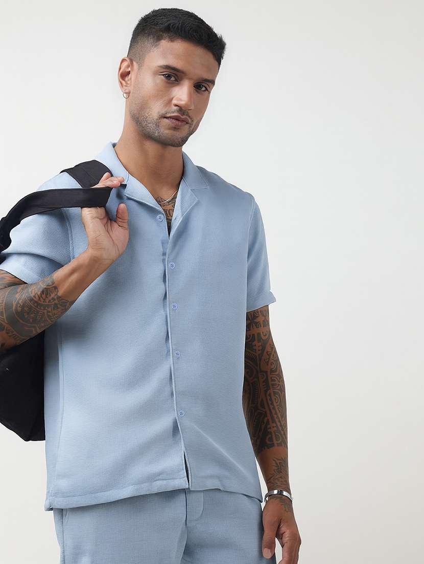 men solid short sleeve shirt & shorts co-ord set - 22321762 -  Standard Image - 2