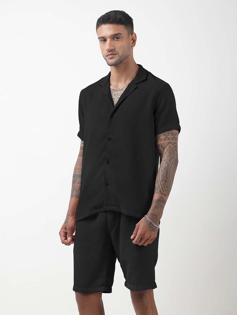 men solid short sleeve shirt & shorts co-ord set - 22321765 -  Standard Image - 2