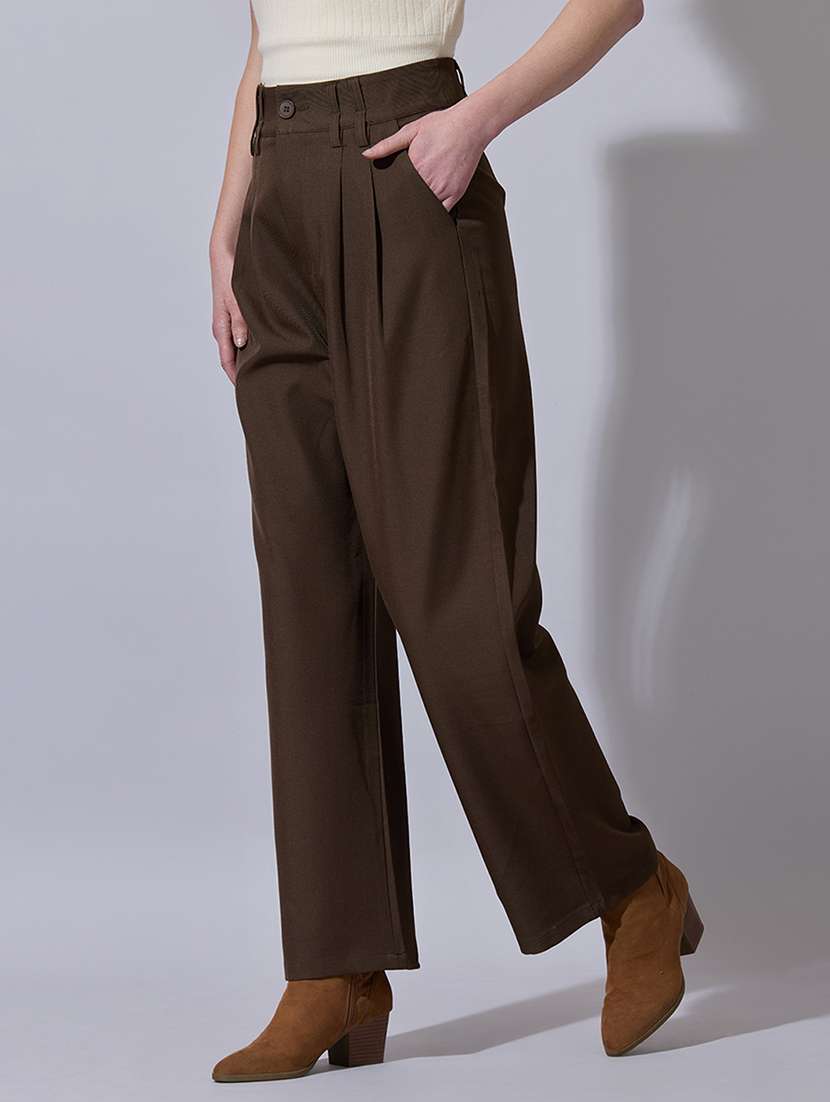 women solid high rise korean pants  - 22321776 -  Standard Image - 2