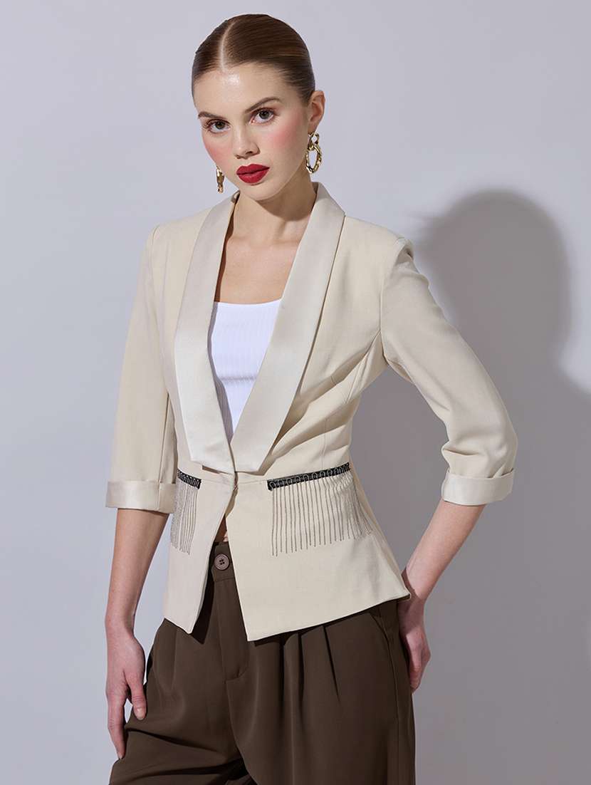 women three quarter sleeve single breasted blazer - 22321784 -  Standard Image - 2