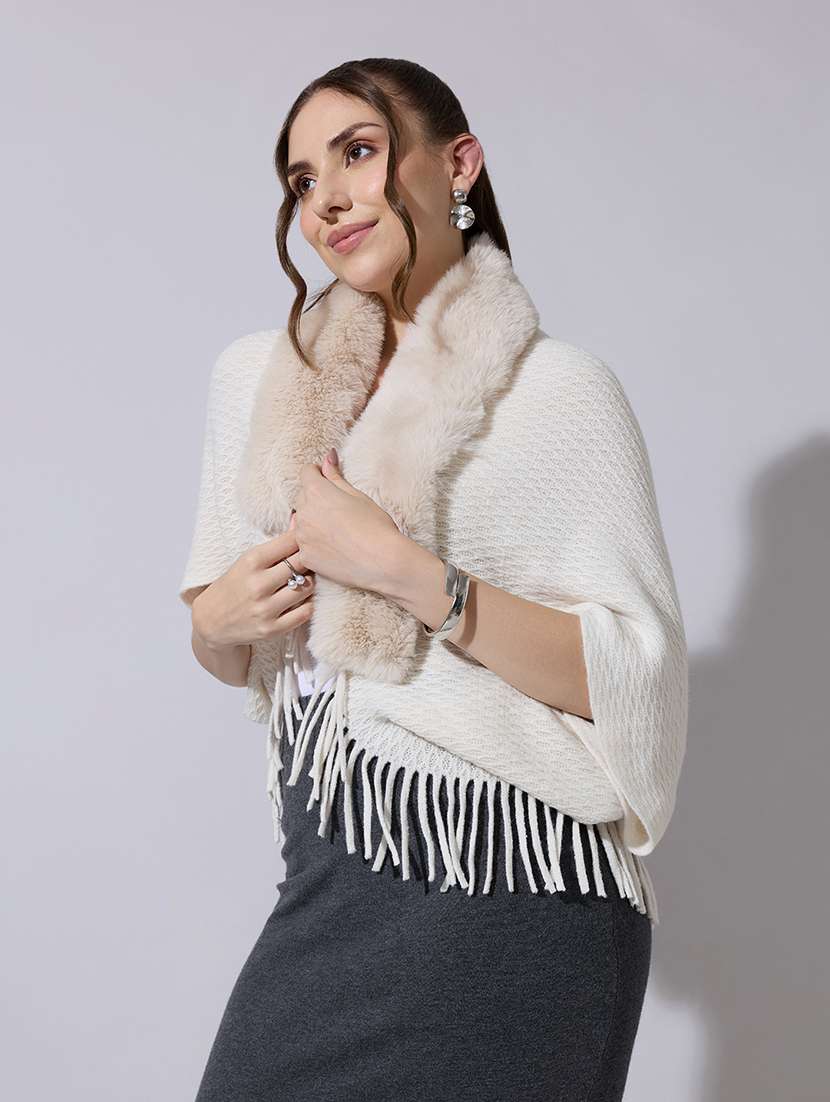 women solid fur detailed shrug - 22321800 -  Standard Image - 2