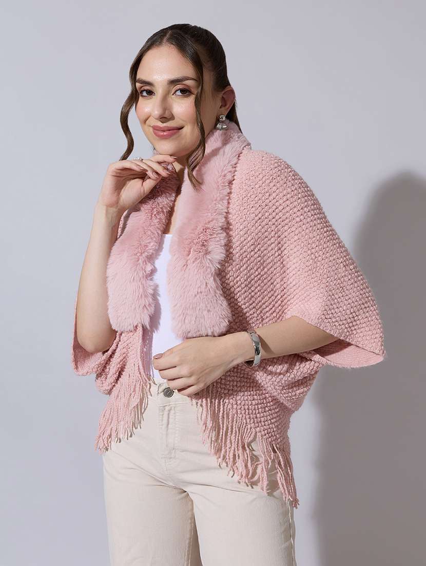 women solid fur detailed shrug - 22321801 -  Standard Image - 2