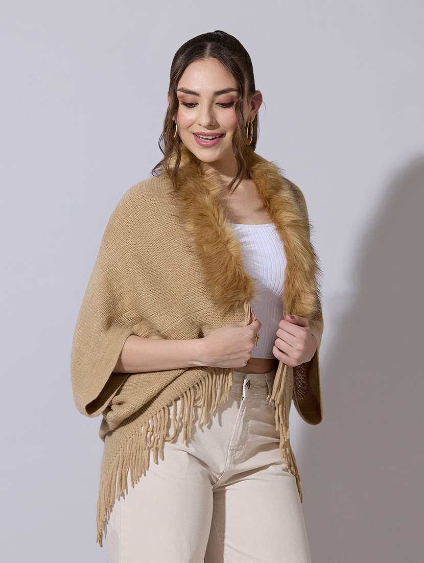 women solid fur detailed shrug - 22321803 -  Standard Image - 2
