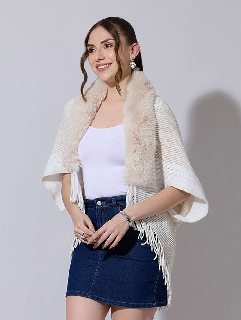 women solid fur detailed shrug - 22321804 -  Standard Image - 2