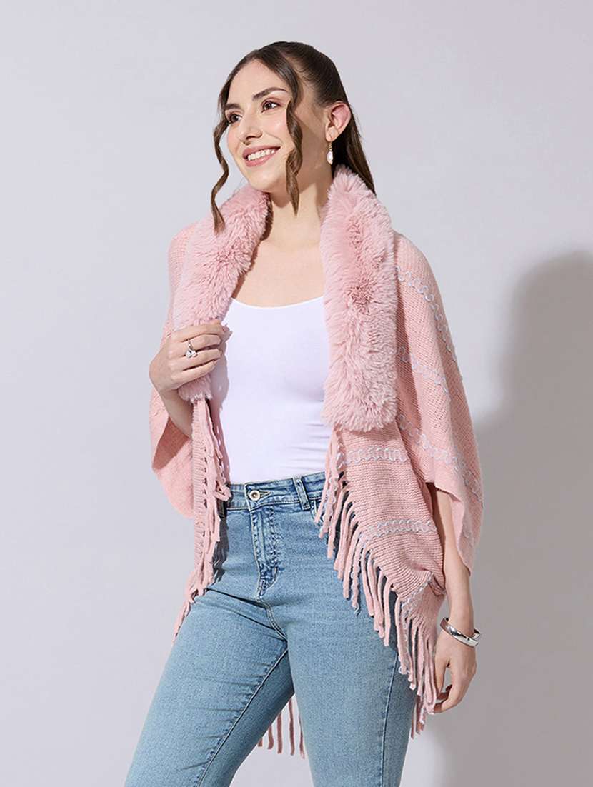 women solid fur detailed shrug - 22321807 -  Standard Image - 2