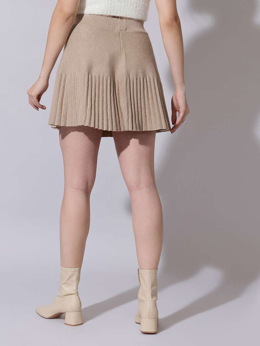 women solid high rise pleated skirt - 22321810 -  Standard Image - 2