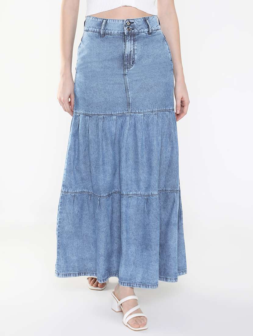 women solid high rise denim maxi skirt - 22321816 -  Standard Image - 2