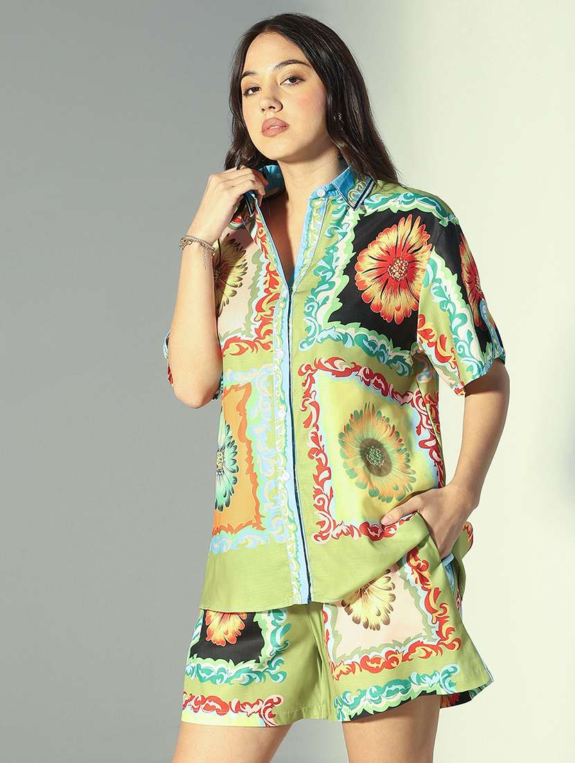 women printed shirt and shorts co-ord set - 22321823 -  Standard Image - 2
