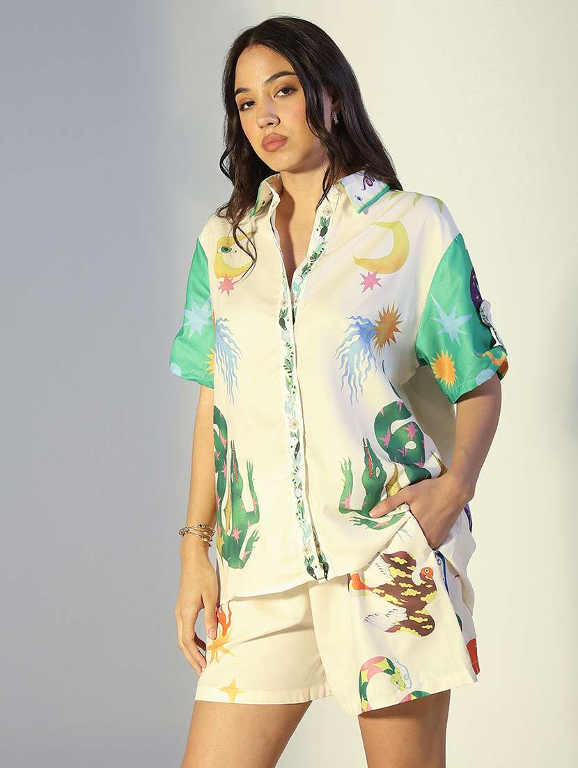 women printed shirt and shorts co-ord set - 22321825 -  Standard Image - 2