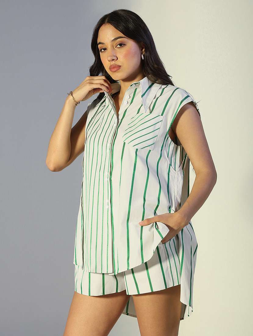 women striped shirt & shorts co-ord set - 22321832 -  Standard Image - 2