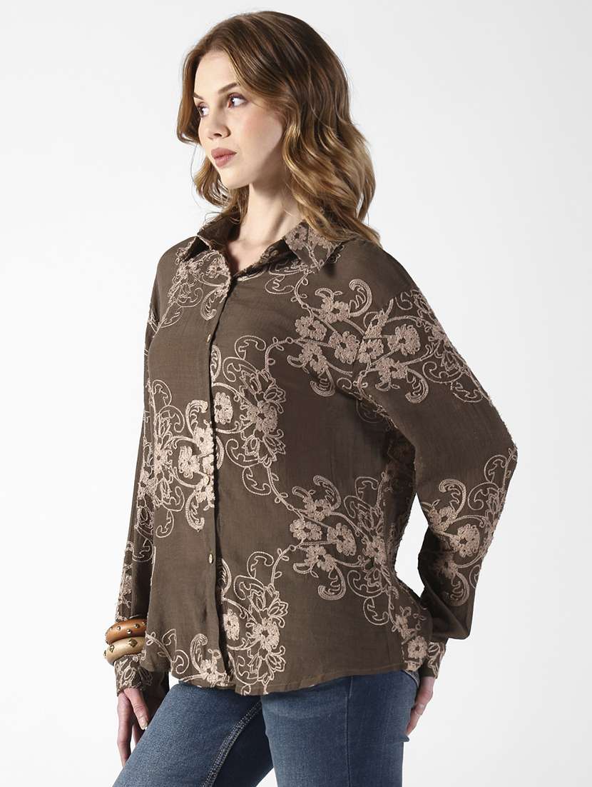 women embroidered collared long sleeve shirt - 22321843 -  Standard Image - 2