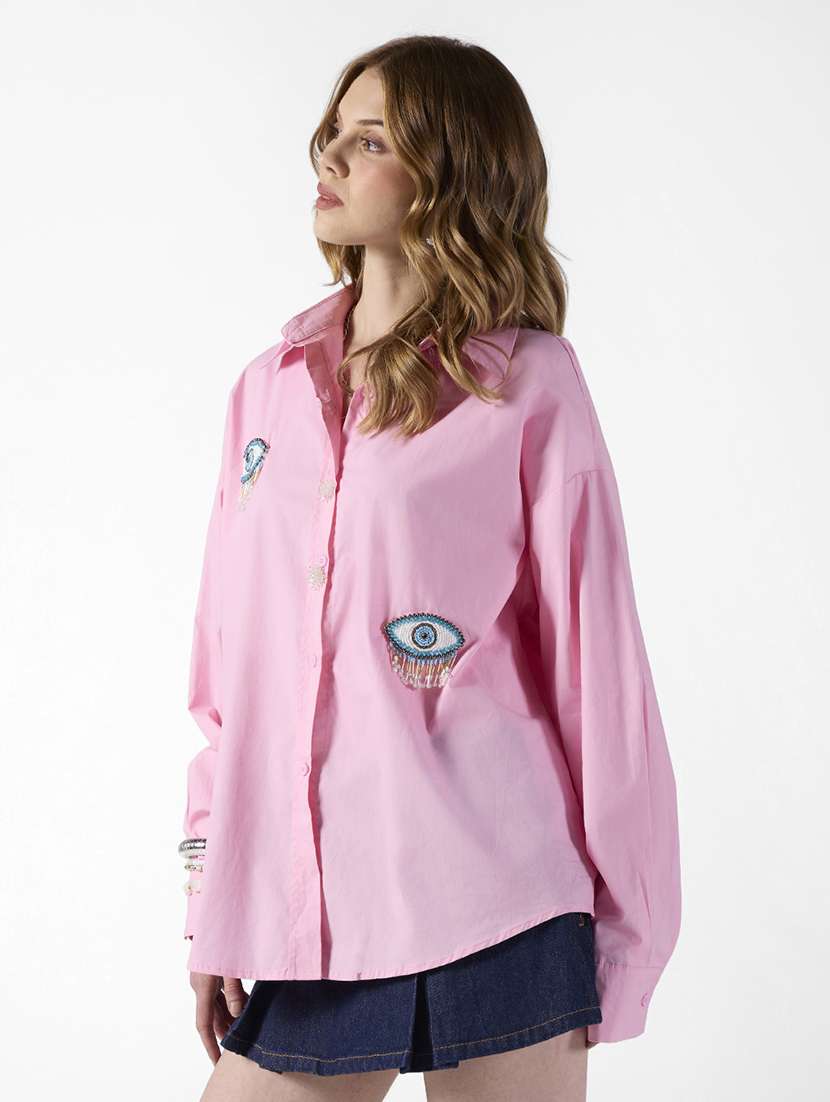 women embroidered long sleeve oversized shirt - 22321848 -  Standard Image - 2