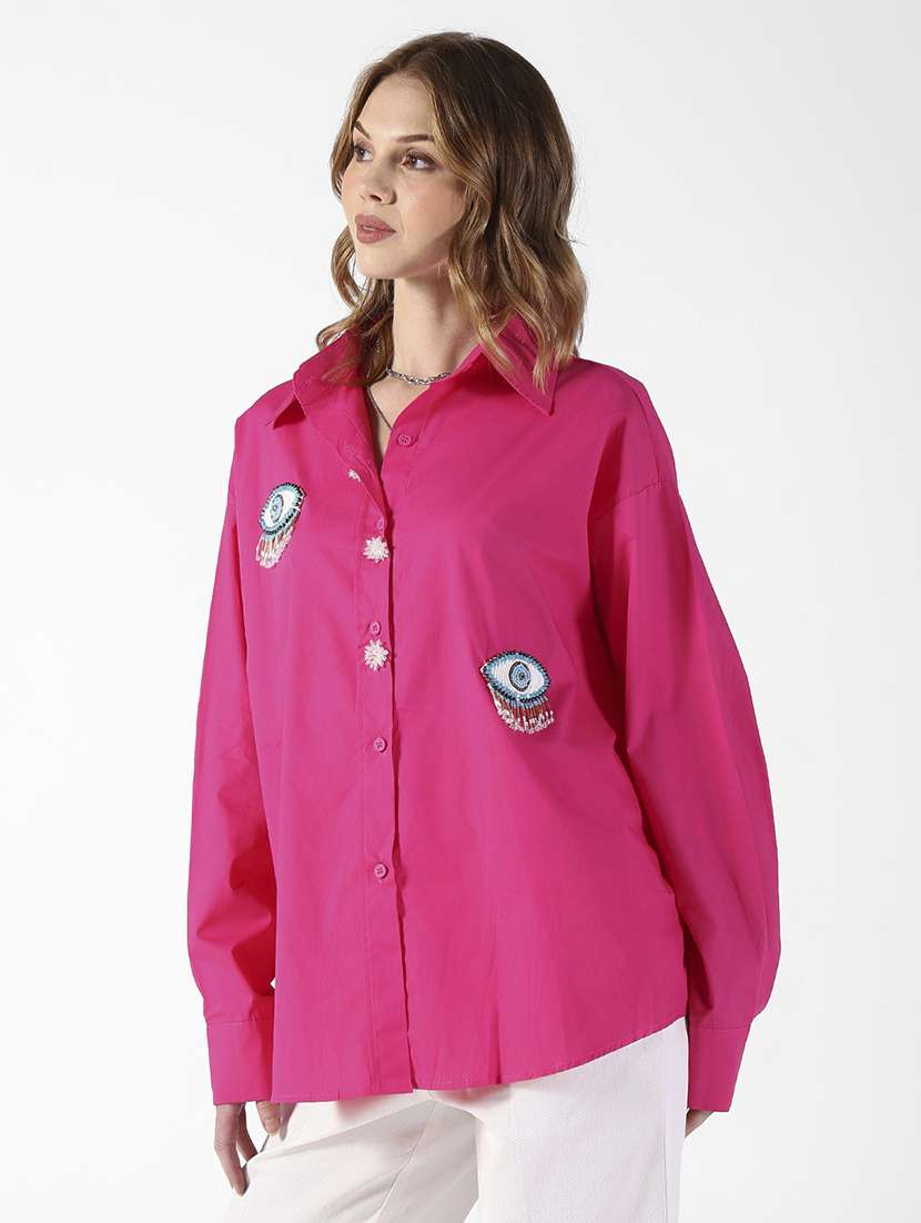 women embroidered long sleeve oversized shirt - 22321849 -  Standard Image - 2