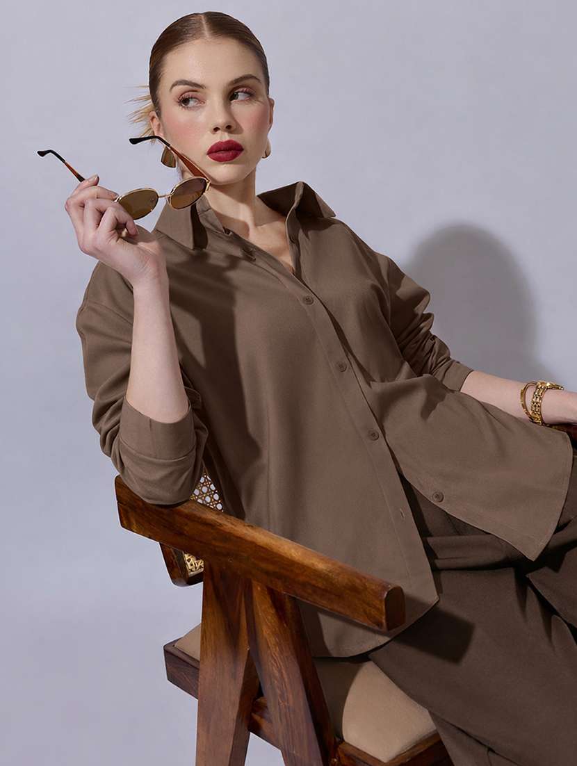 women solid long sleeve oversized shirt