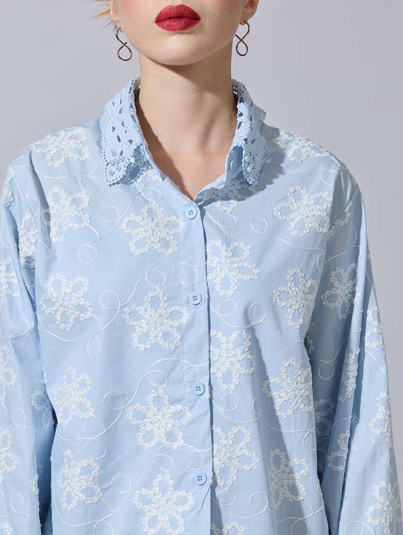 women embroidered collared long sleeve shirt - 22321862 -  Standard Image - 2