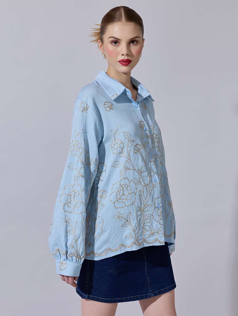 women embroidered long sleeve oversized shirt - 22321864 -  Standard Image - 2
