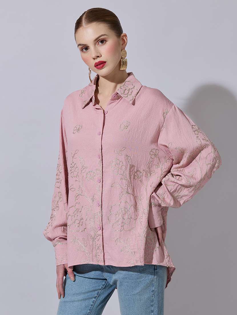 women embroidered long sleeve oversized shirt - 22321865 -  Standard Image - 2