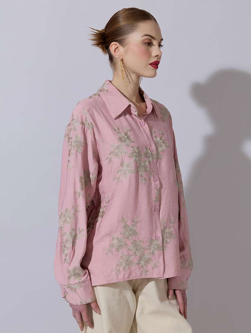 women embroidered collared long sleeve shirt - 22321866 -  Standard Image - 2