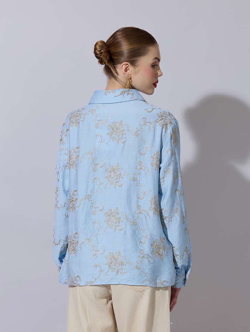 women embroidered collared long sleeve shirt - 22321867 -  Standard Image - 2