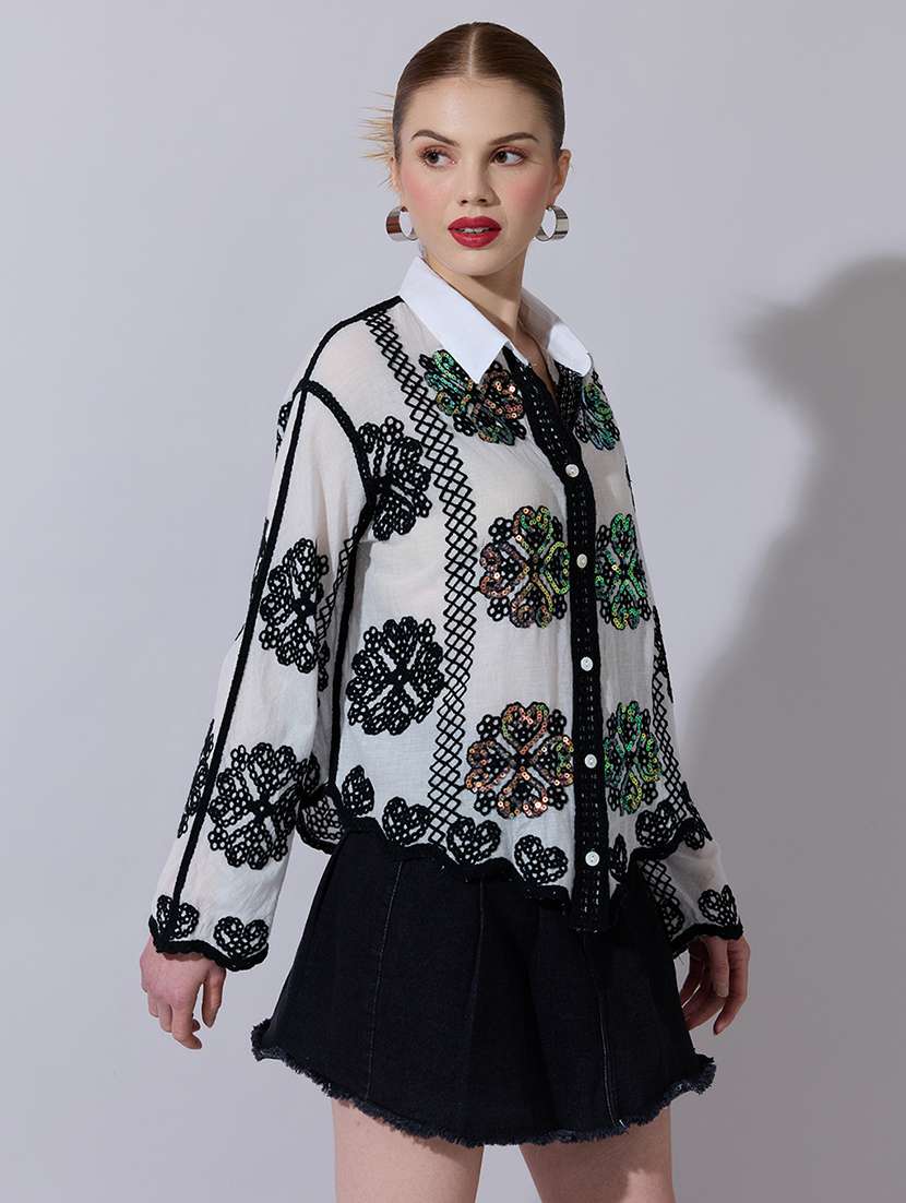 women embroidered long sleeve oversized shirt - 22321868 -  Standard Image - 2