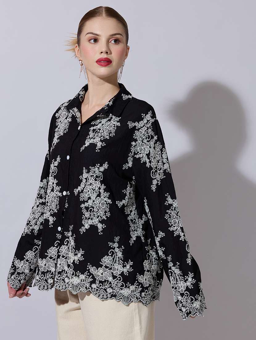 women embroidered long sleeve oversized shirt - 22321872 -  Standard Image - 2